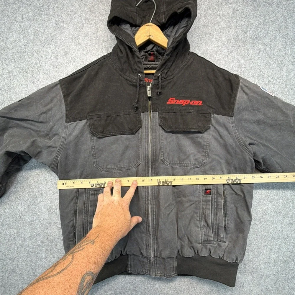 Vintage Snap On Tools Canvas Hooded Full Zip Jacket Black Mens Size XL Heavy